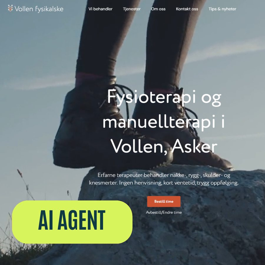 AI-agent for Vollen fysikalske: nettside med online timebestilling